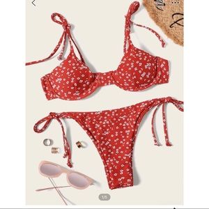 Red floral bikini